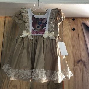 Holiday Fawn Dress! Handmade 12/18 months never worn.